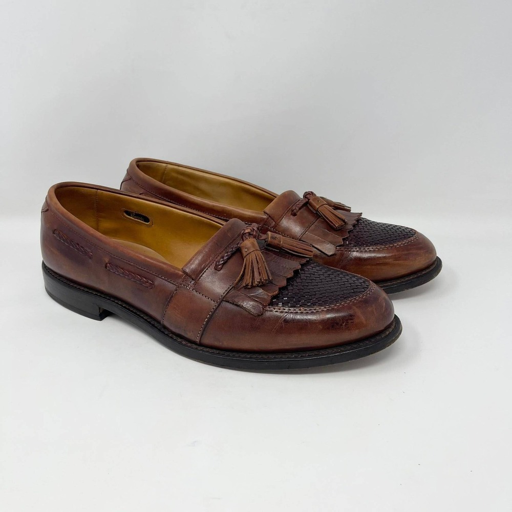 Allen Edmonds Cody Tassel Loafers Mens‎ 11 Brown Leather Woven Basketweave 1849